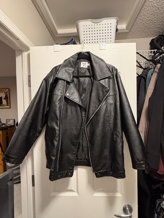 Princess Polly Jackets & Blazers - Princess Polly Black Faux Leather Bomber Jacket - oversized